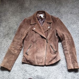 🍑H&M Women Motorcycle Jacket Suede Beige Size Small